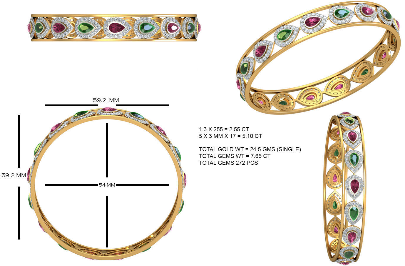 20 Women Bangles Bracelets 3dm Stl details print model 3D print model_13