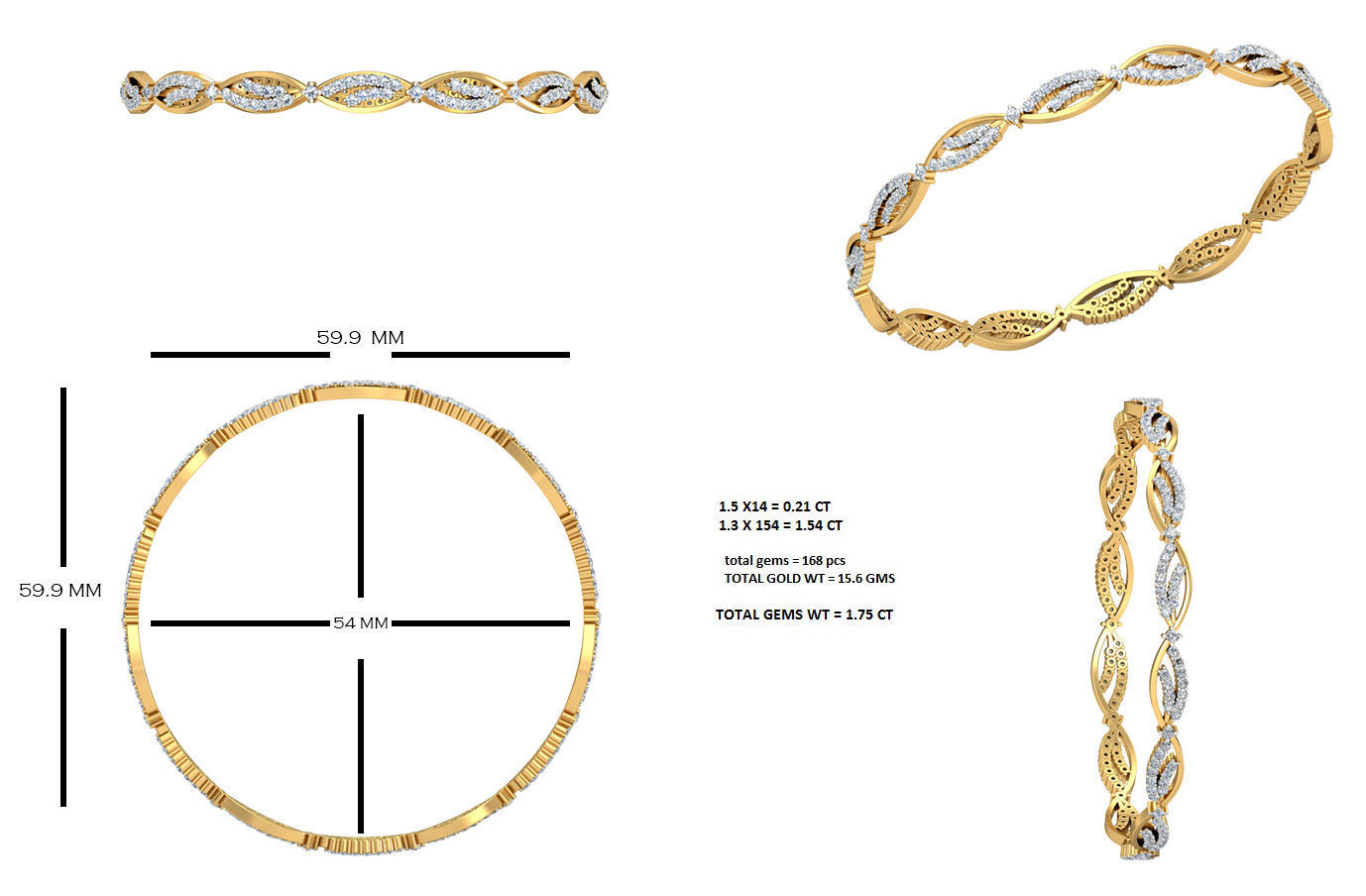 20 Women Bangles Bracelets 3dm Stl details print model 3D print model_1