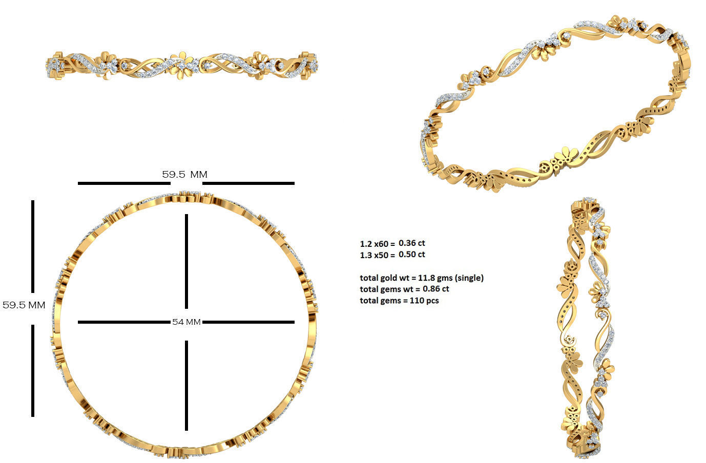 20 Women Bangles Bracelets 3dm Stl details print model 3D print model_17