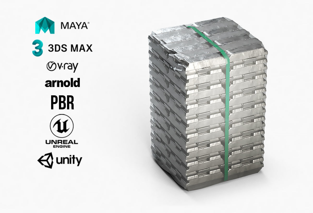 Aluminium Zinc Nickel Silver Titan Steel ingot 6 3D model_1