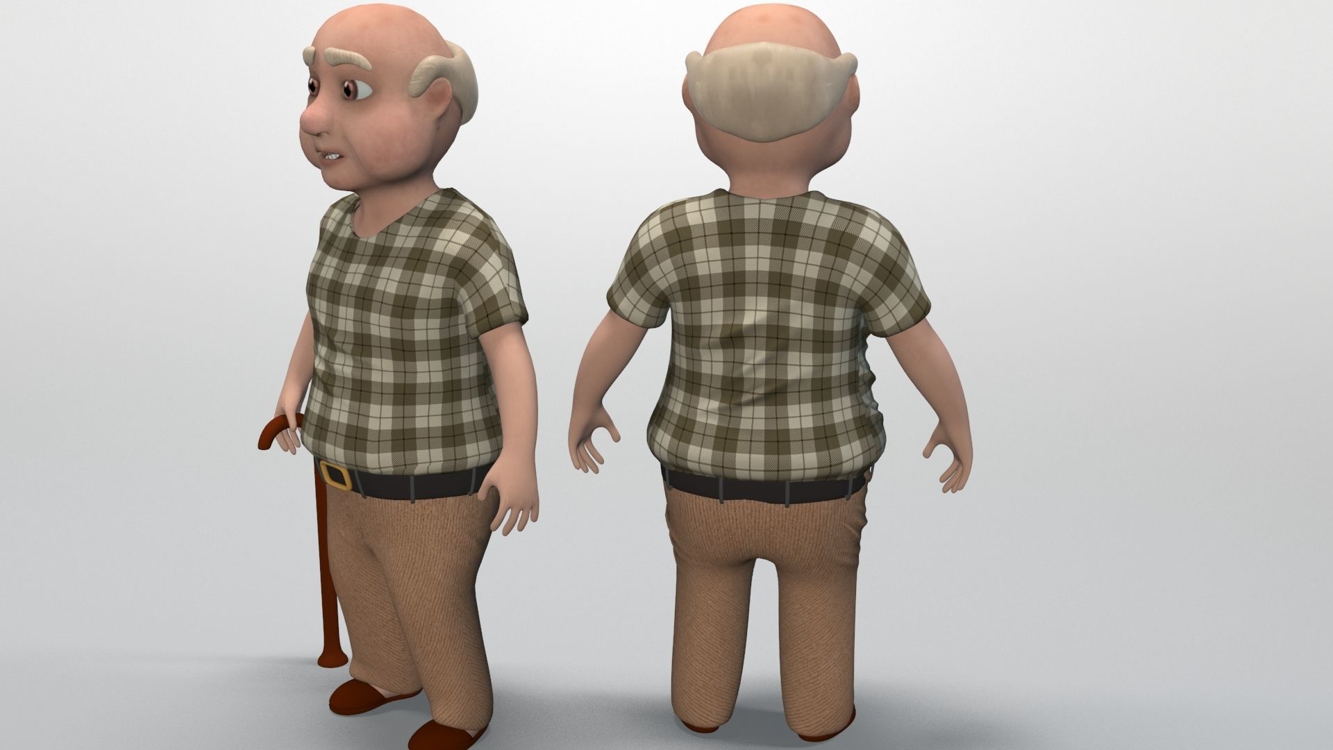cartoon grandpa Low-poly 3D model_2