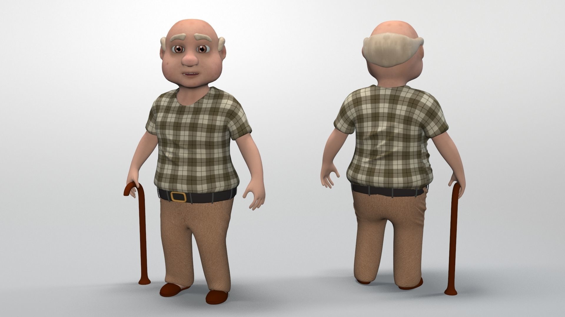 cartoon grandpa Low-poly 3D model_1
