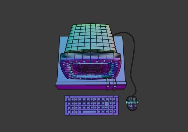 Retro Computer Low-poly 3D model_3