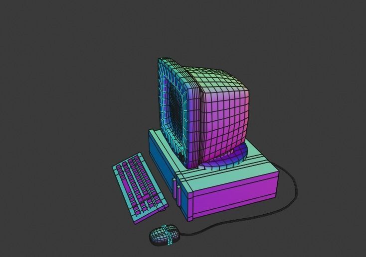 Retro Computer Low-poly 3D model_1