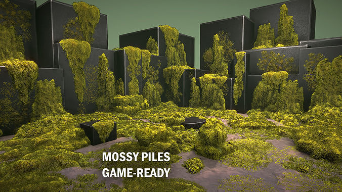 Mossy piles Low-poly 3D model