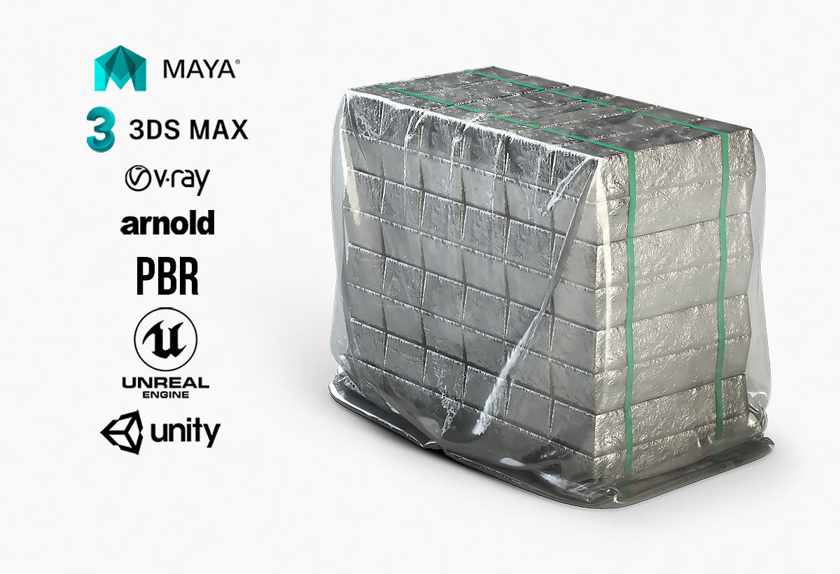 Aluminium Zinc Nickel Silver Titan Steel ingot 8 3D model_1