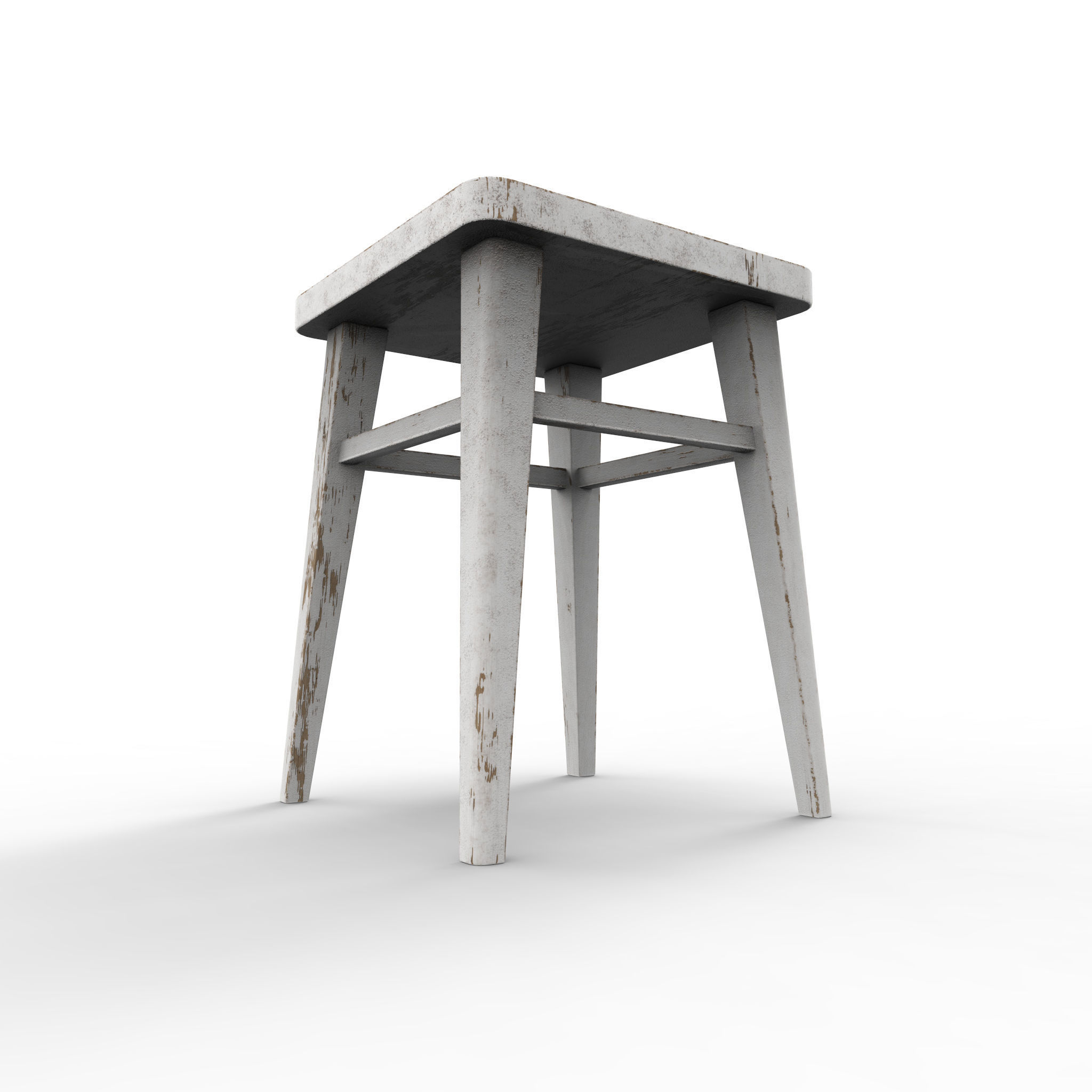 Wooden stool Low-poly 3D model_1