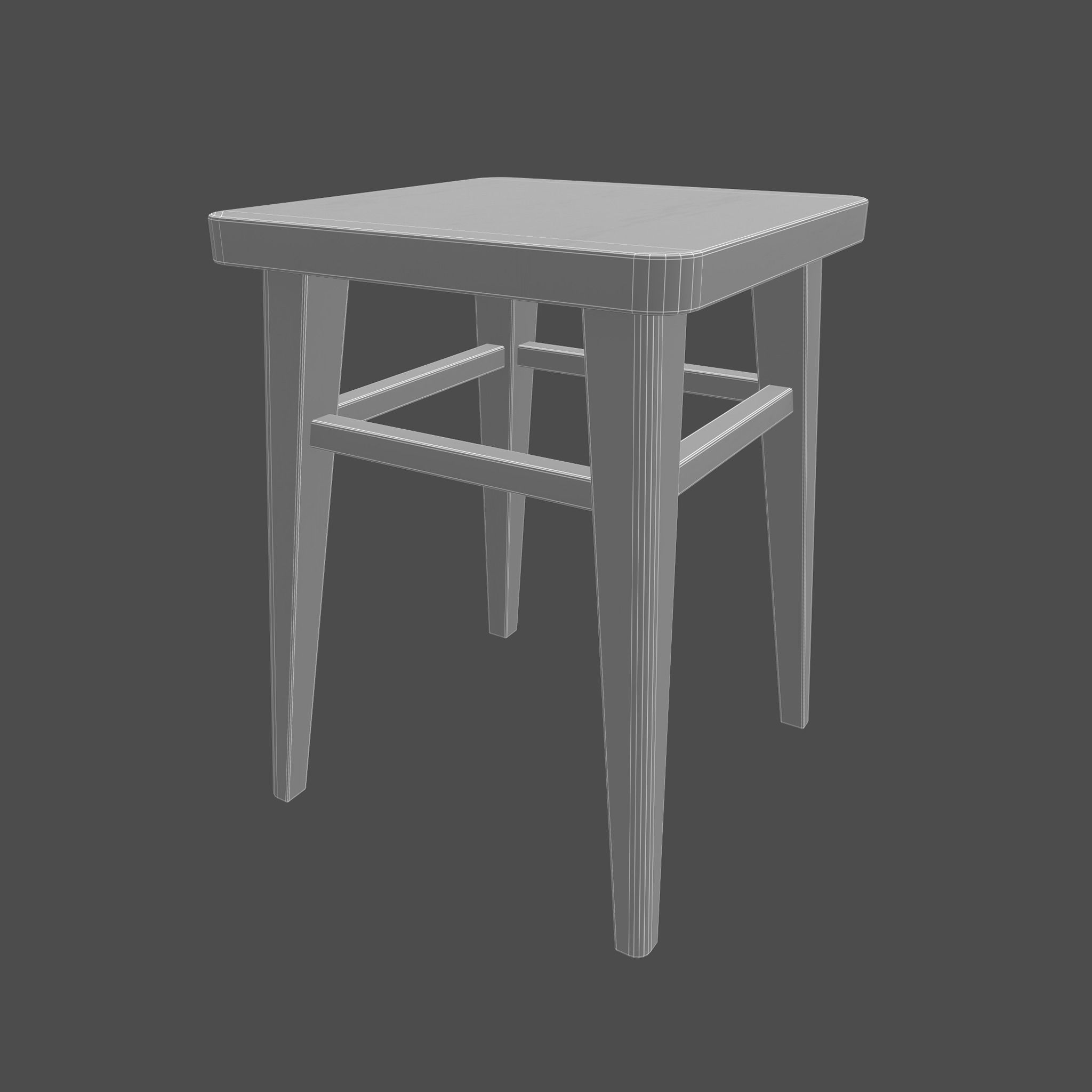 Wooden stool Low-poly 3D model_3
