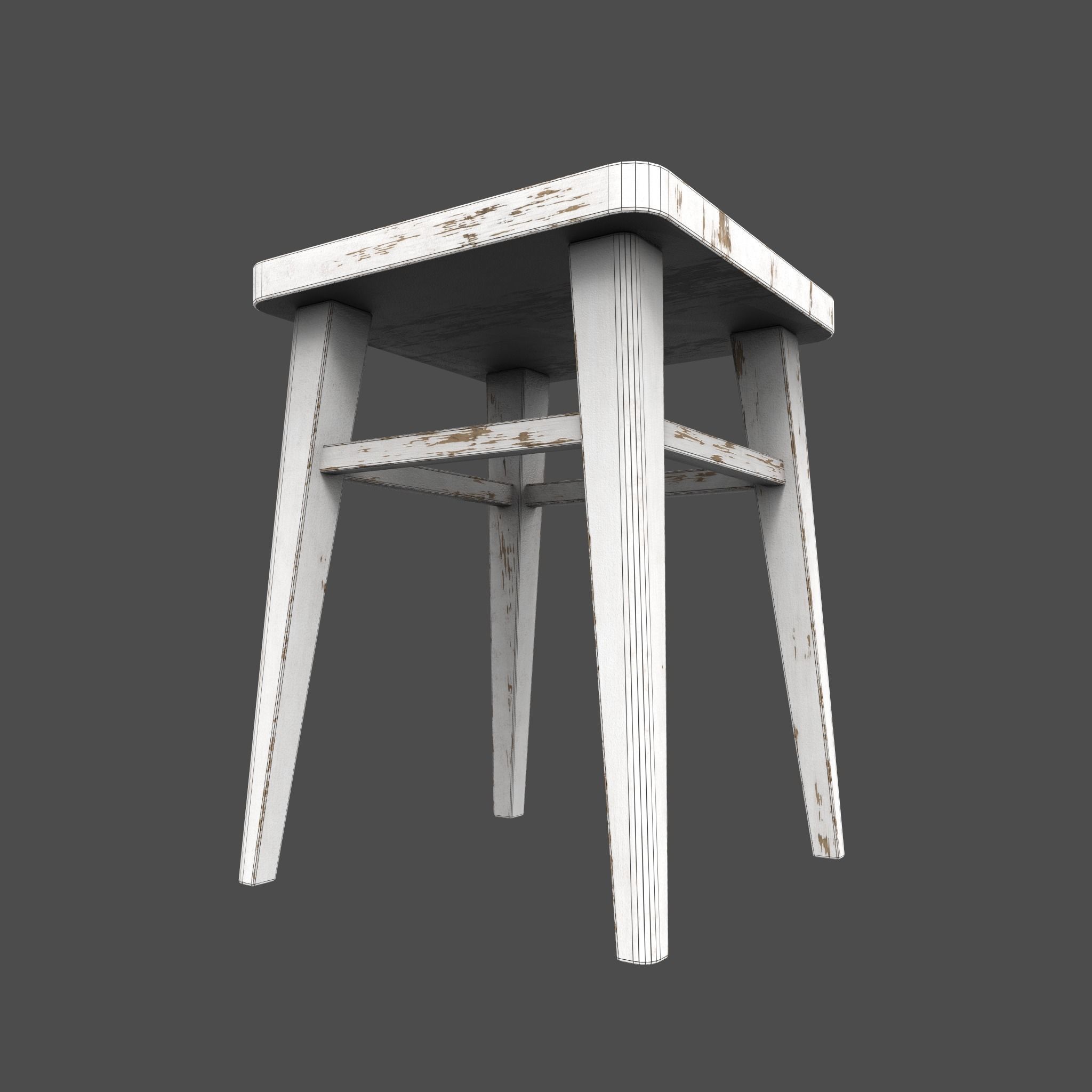 Wooden stool Low-poly 3D model_4
