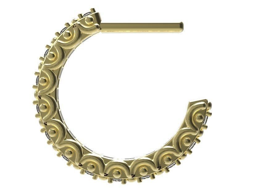 Earrings gold band with diamonds 3D print model_4