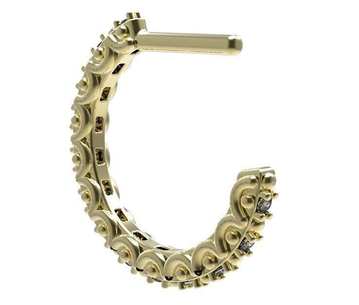 Earrings gold band with diamonds 3D print model_5