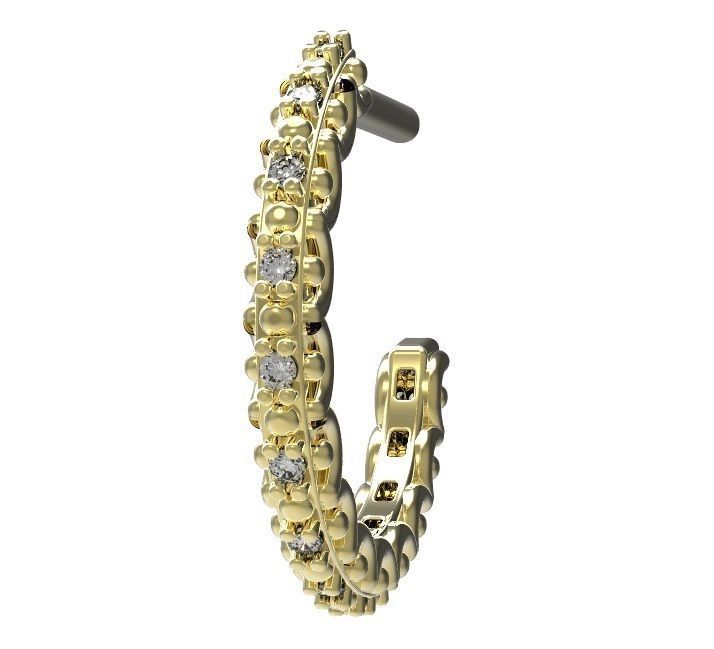 Earrings gold band with diamonds 3D print model_2