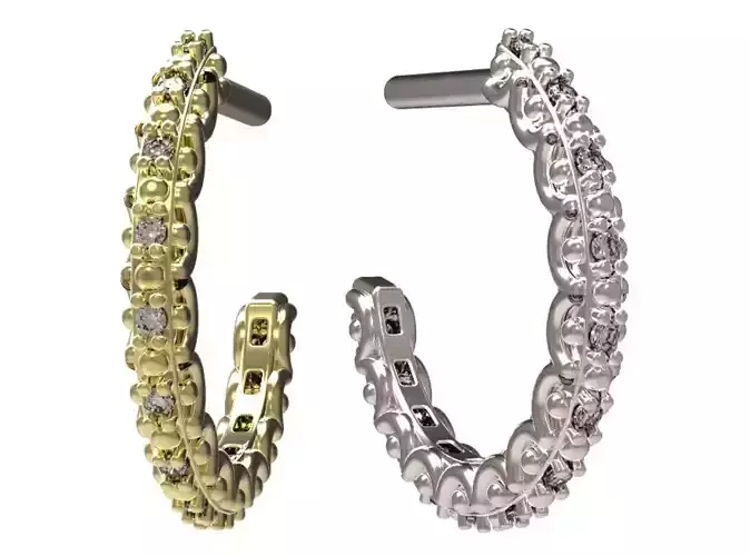 Earrings gold band with diamonds 3D print model