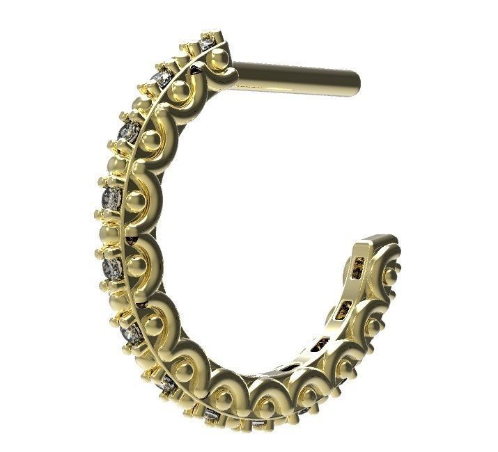 Earrings gold band with diamonds 3D print model_3