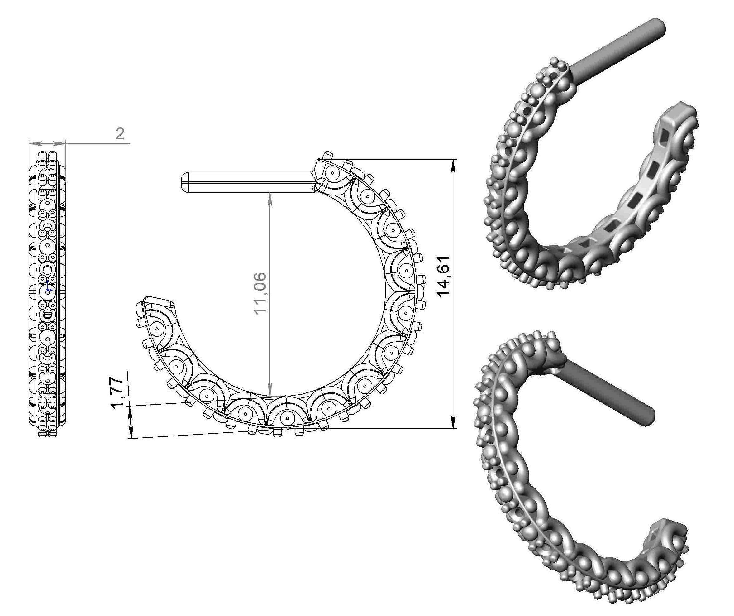 Earrings gold band with diamonds 3D print model_6