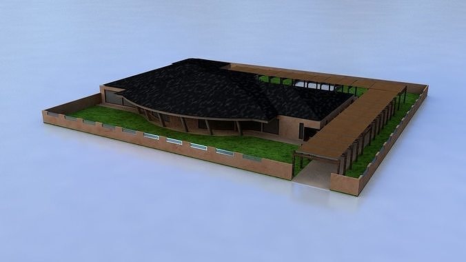 House with grass on top Free 3D model