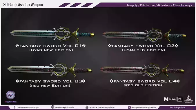 Fantasy Swords Vol 1  combo 4in1 Low-poly 3D model