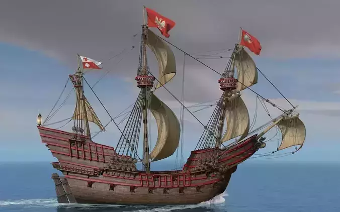 Galeon Dragon with sails 3D model
