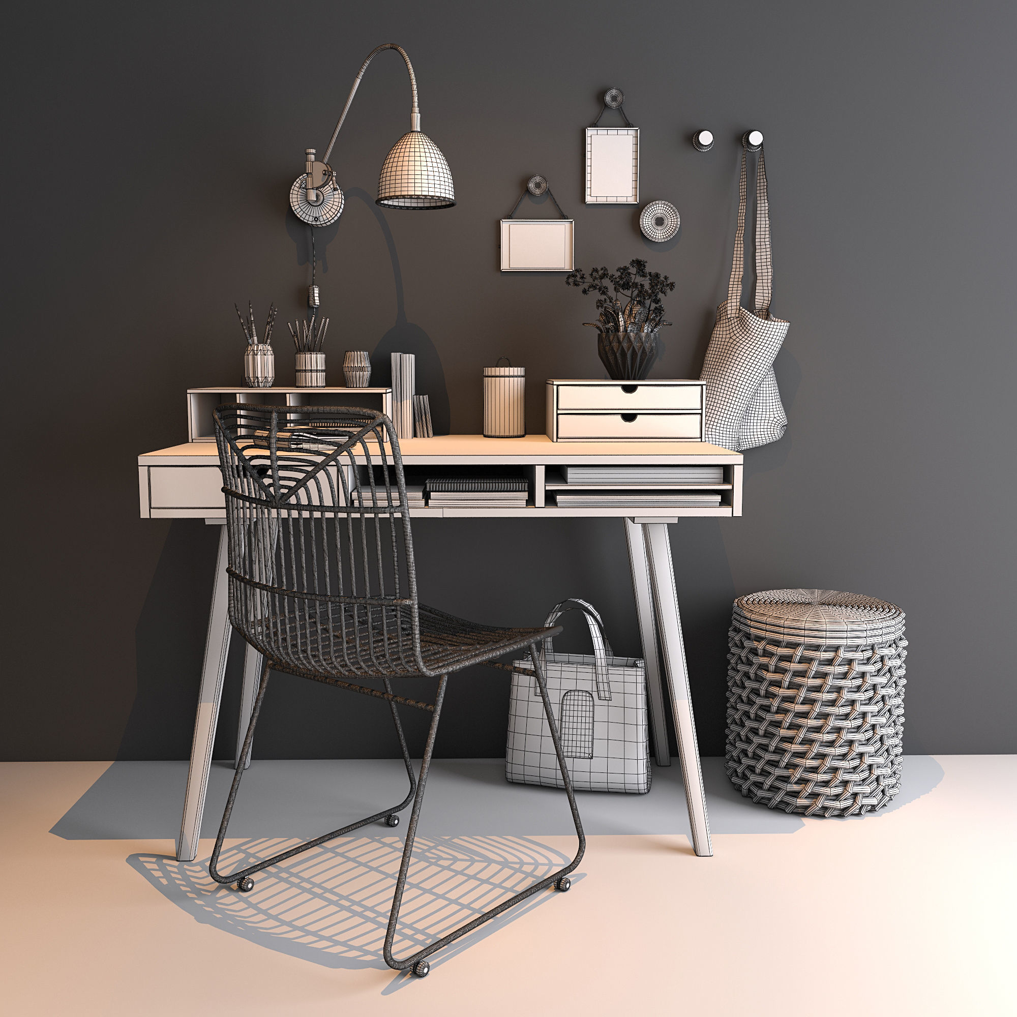 Home workspace set 3D model_2