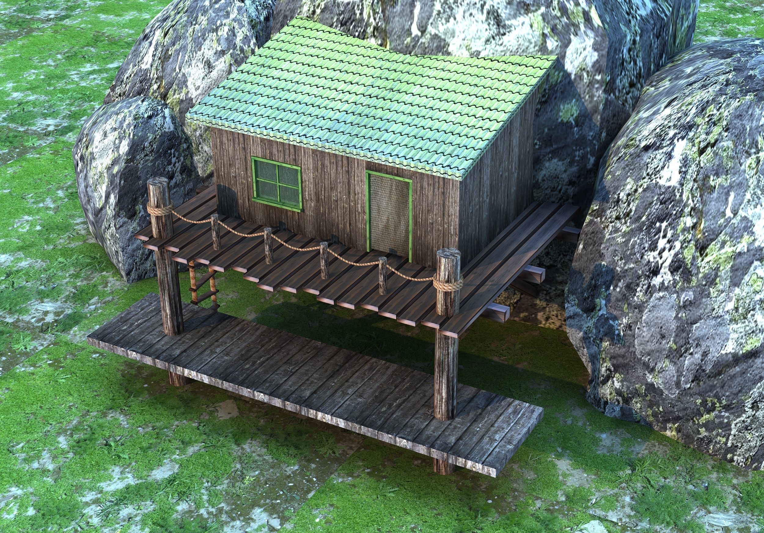 Hut on the rock  - Low poly Low-poly 3D model_2