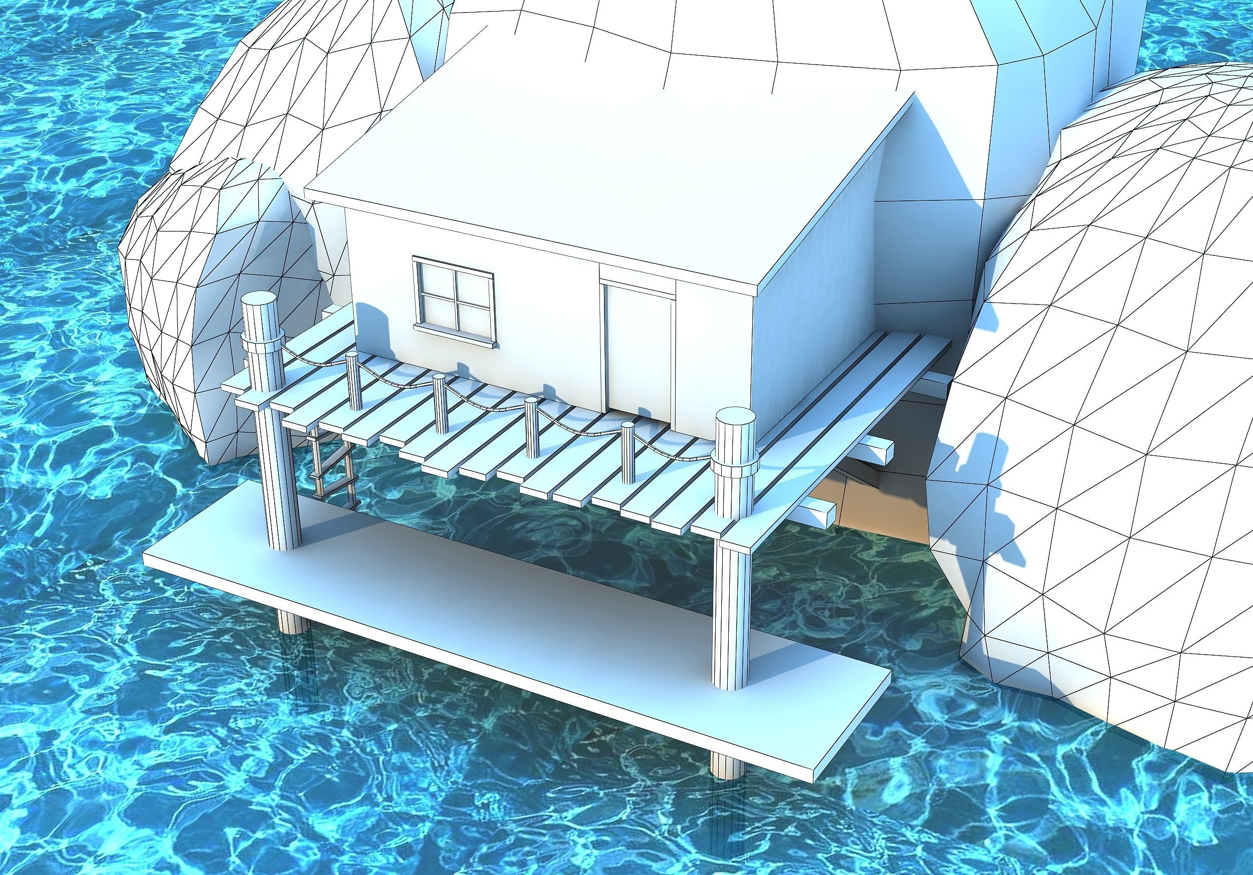 Hut on the rock  - Low poly Low-poly 3D model_4