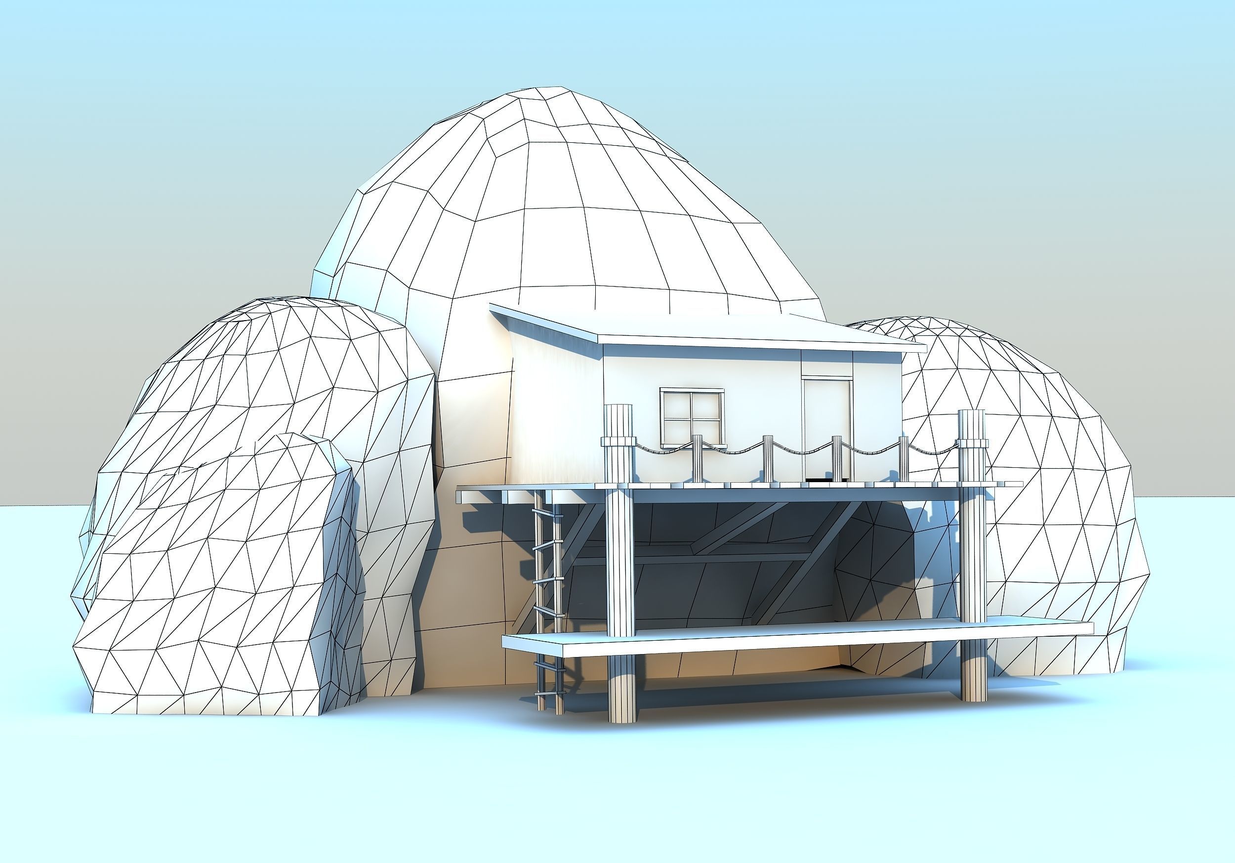 Hut on the rock  - Low poly Low-poly 3D model_1