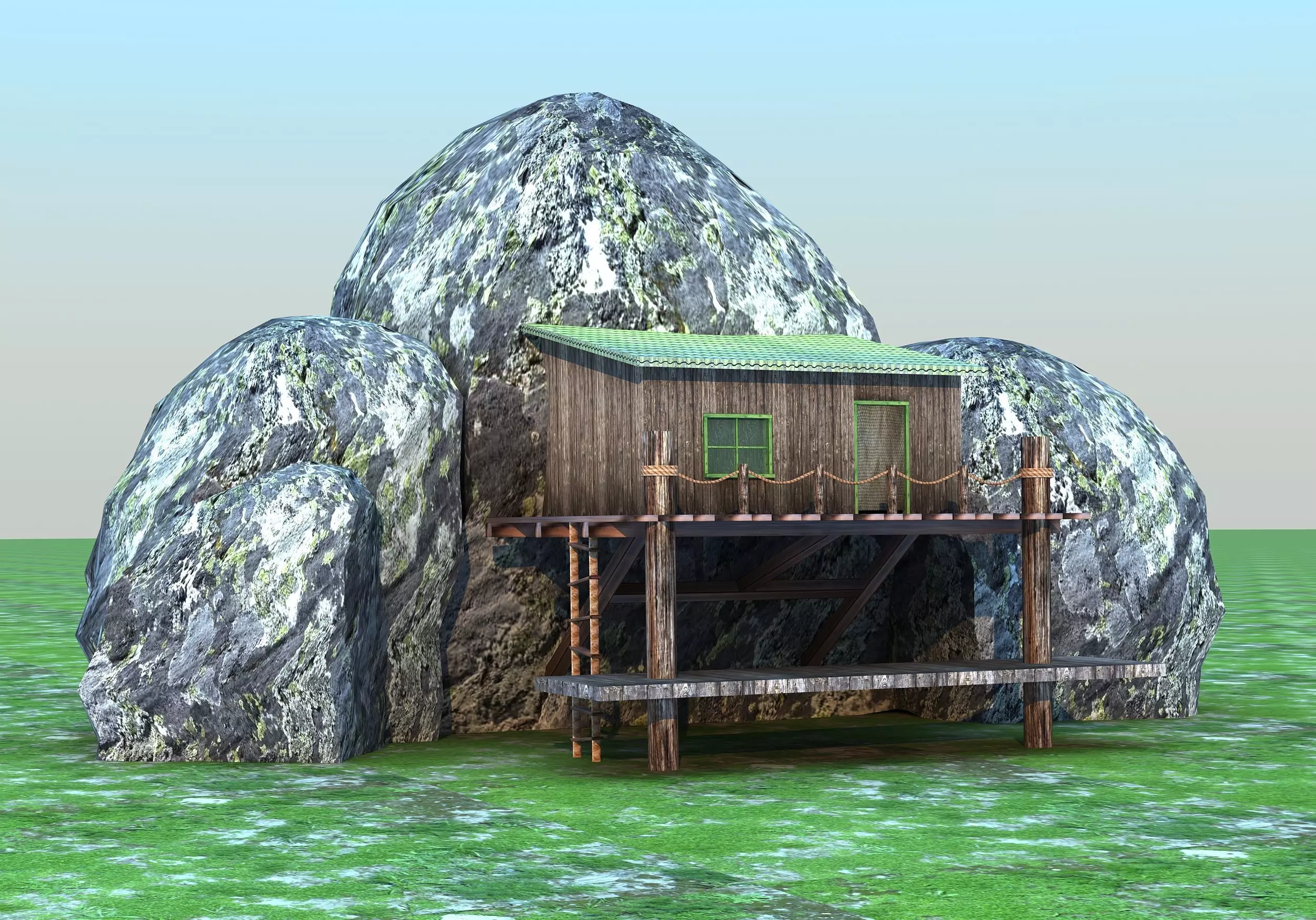 Hut on the rock  - Low poly Low-poly 3D model_0