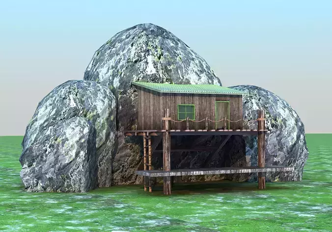 Hut on the rock  - Low poly