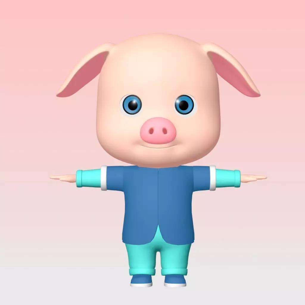 Cute Pig model with body rigging 3D model_0