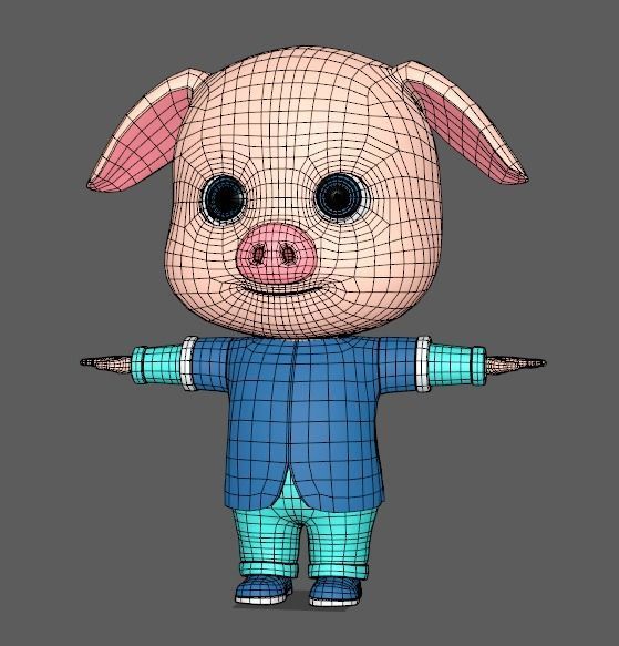 Cute Pig model with body rigging 3D model_3