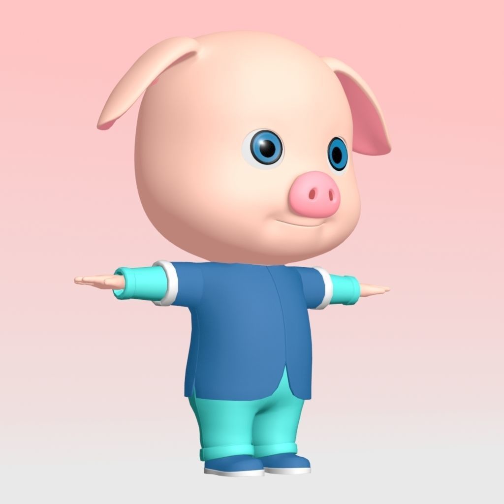 Cute Pig model with body rigging 3D model_2