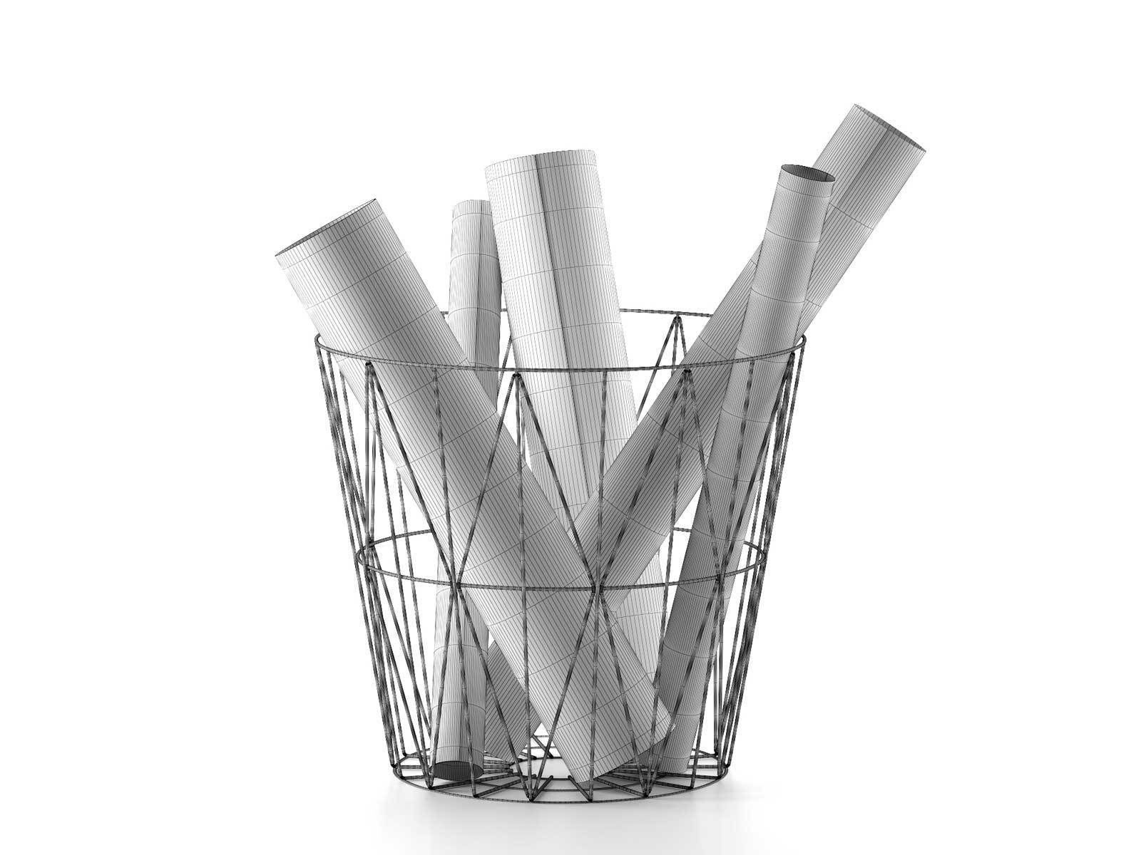 Rolled Papers in Wire Basket 3D model_1