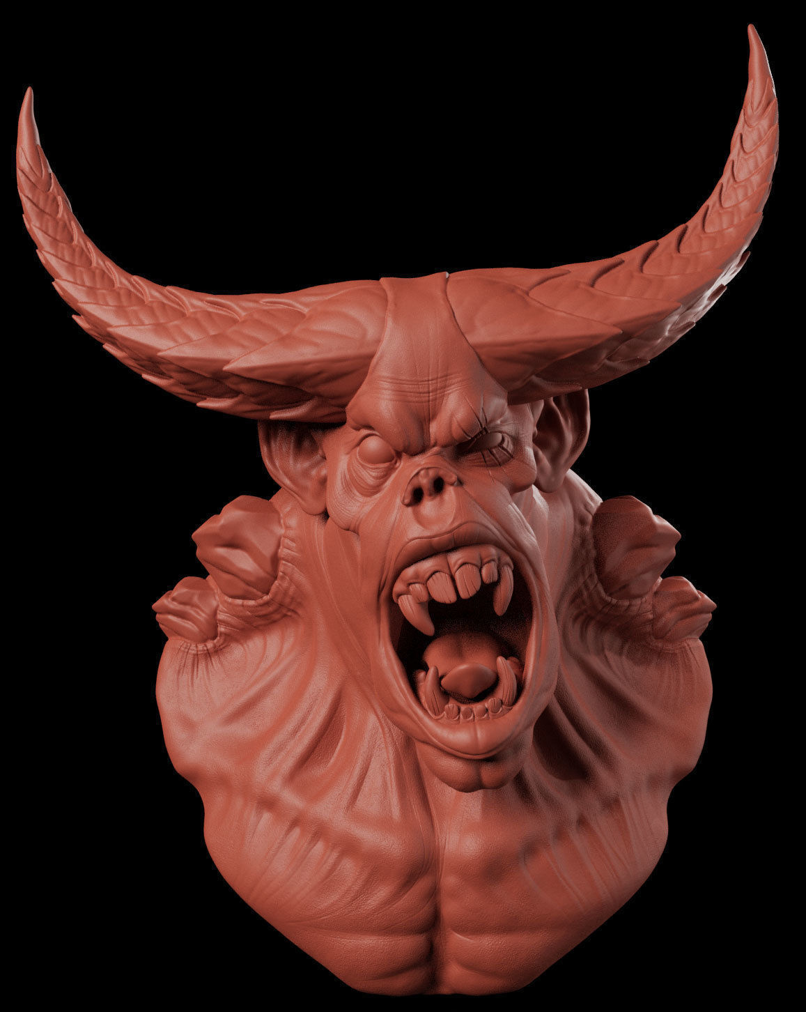 Demon bust with horns Free 3D print model_3