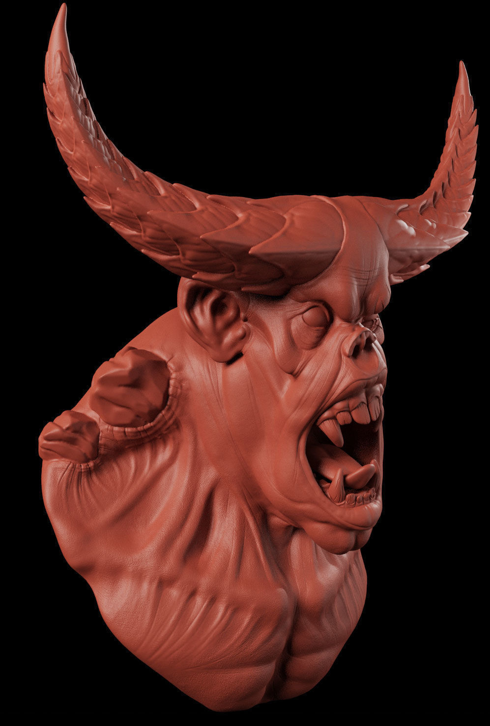 Demon bust with horns Free 3D print model_2