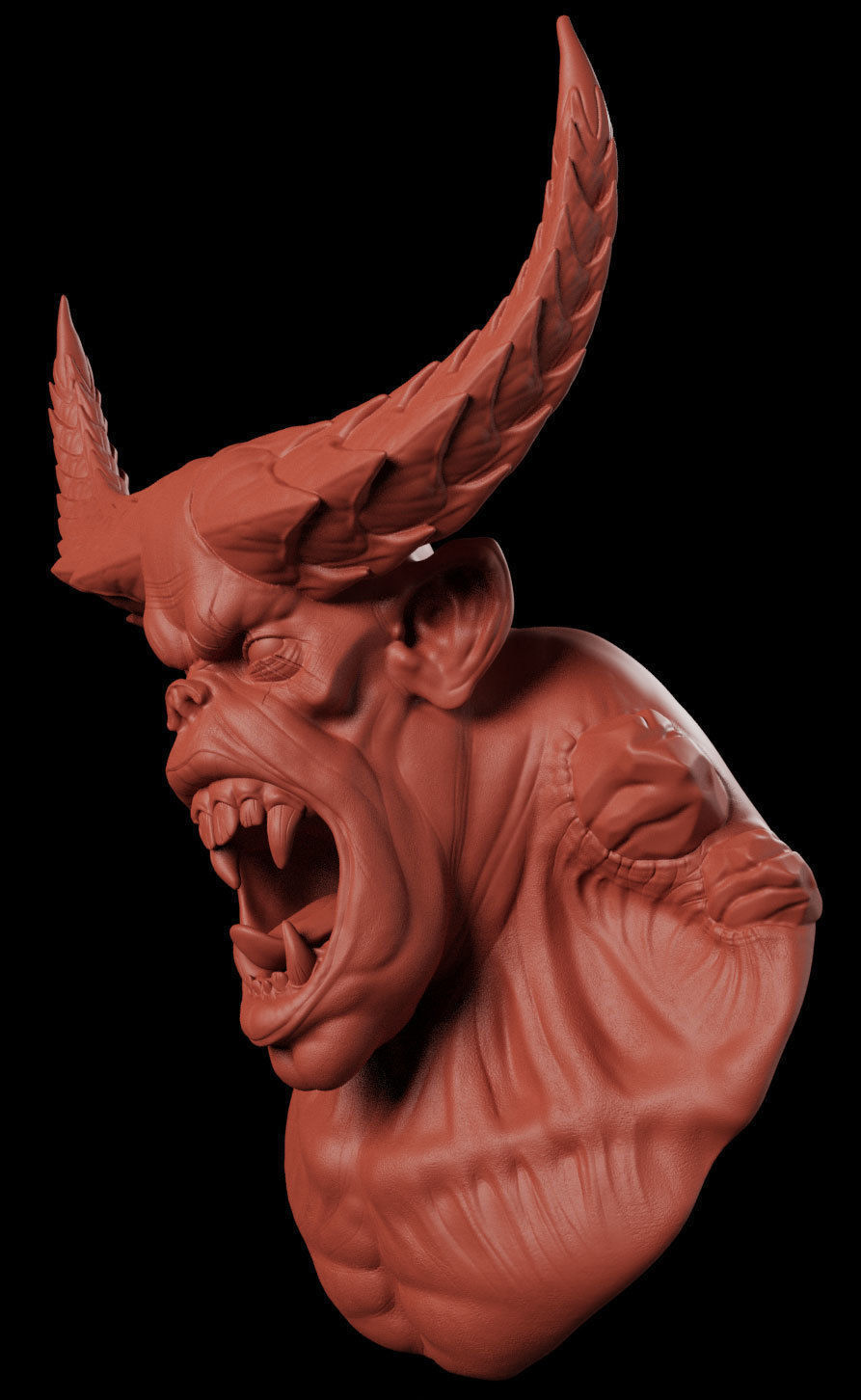 Demon bust with horns Free 3D print model_1