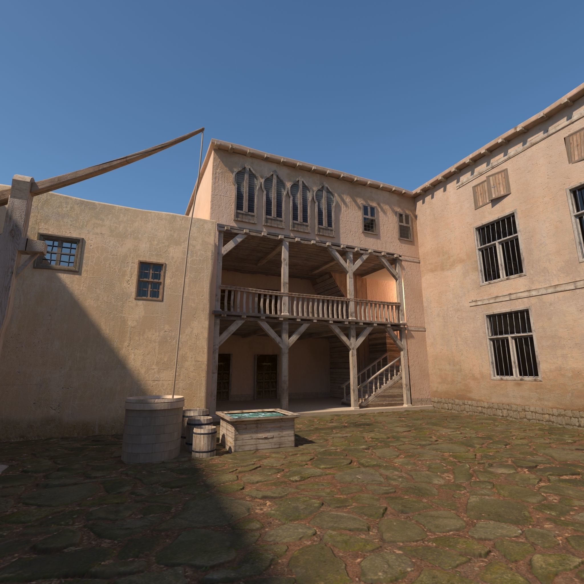 Medieval Courtyard House 3D model_2
