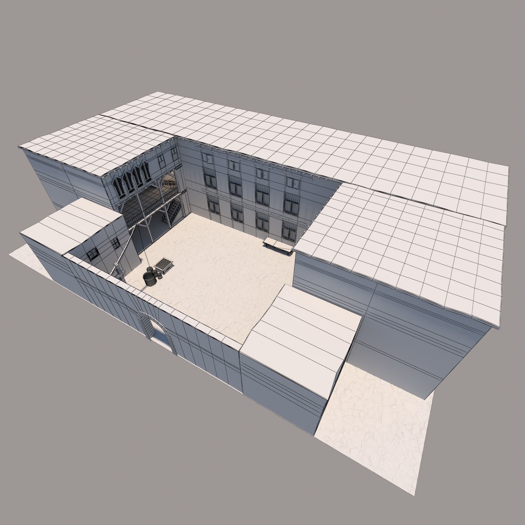 Medieval Courtyard House 3D model_21