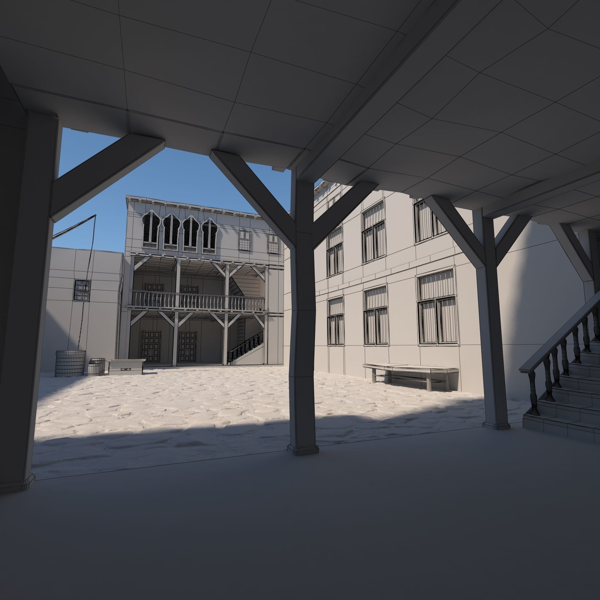 Medieval Courtyard House 3D model_1