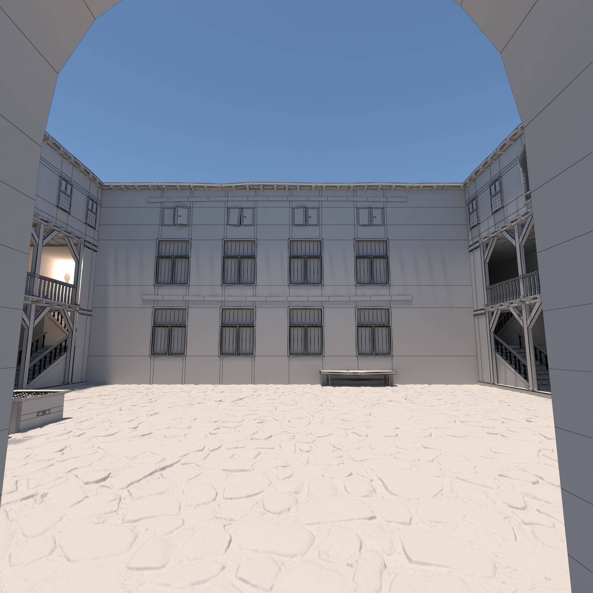 Medieval Courtyard House 3D model_11
