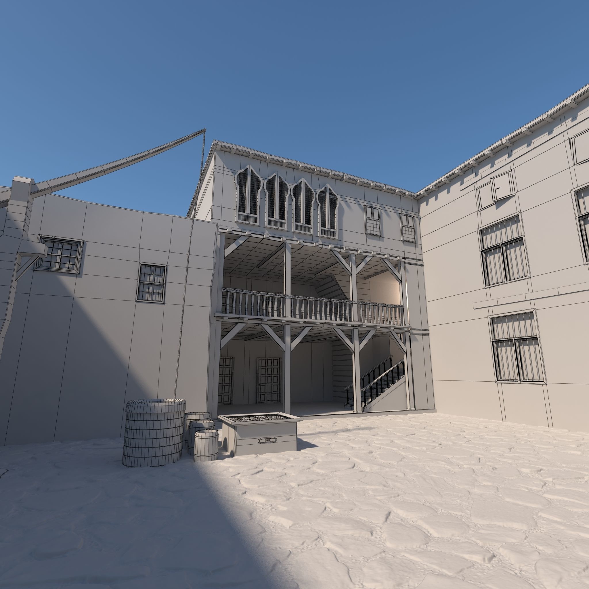 Medieval Courtyard House 3D model_3