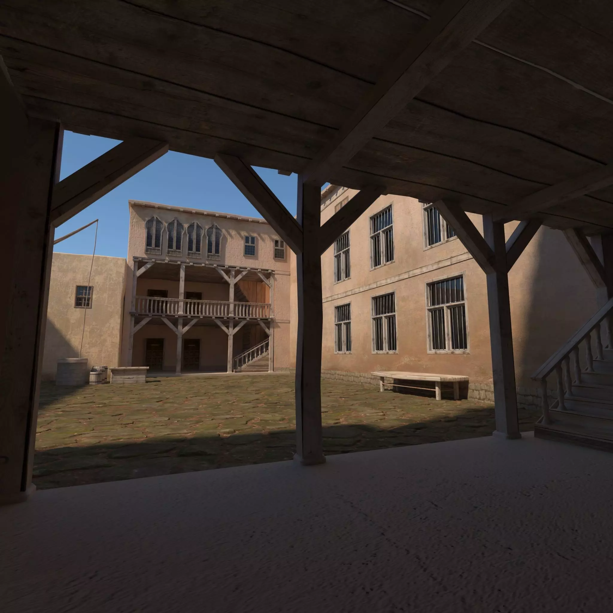 Medieval Courtyard House 3D model_0