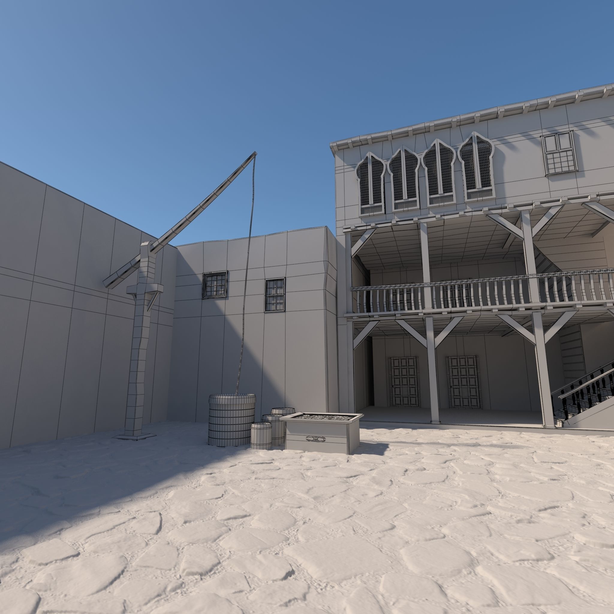 Medieval Courtyard House 3D model_5