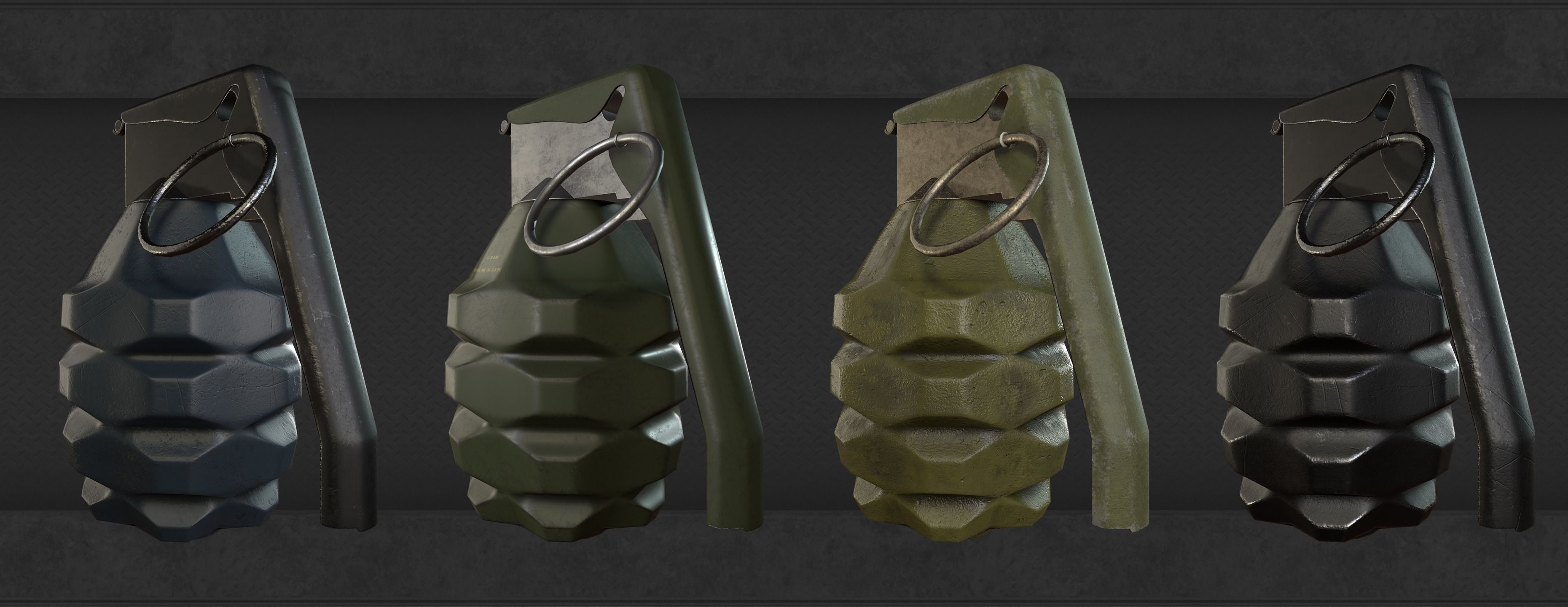 Grenade four grenades Low-poly 3D model_6