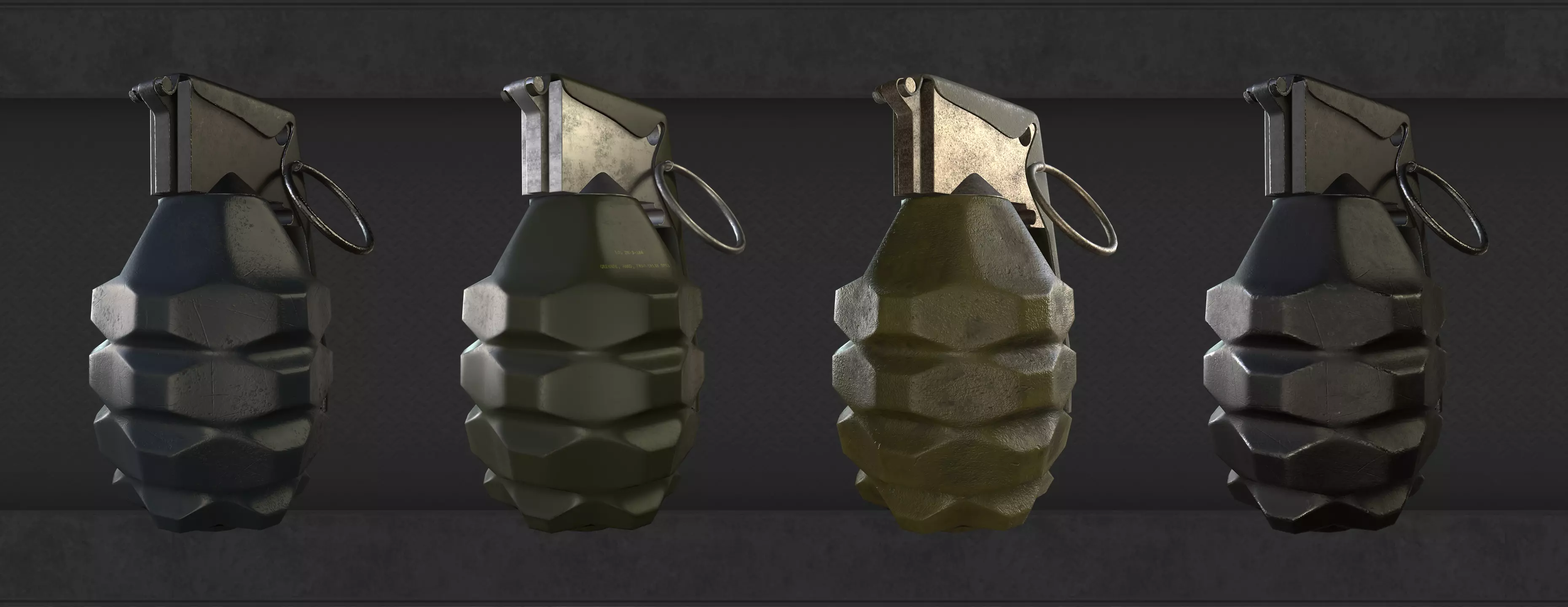 Grenade four grenades Low-poly 3D model_0