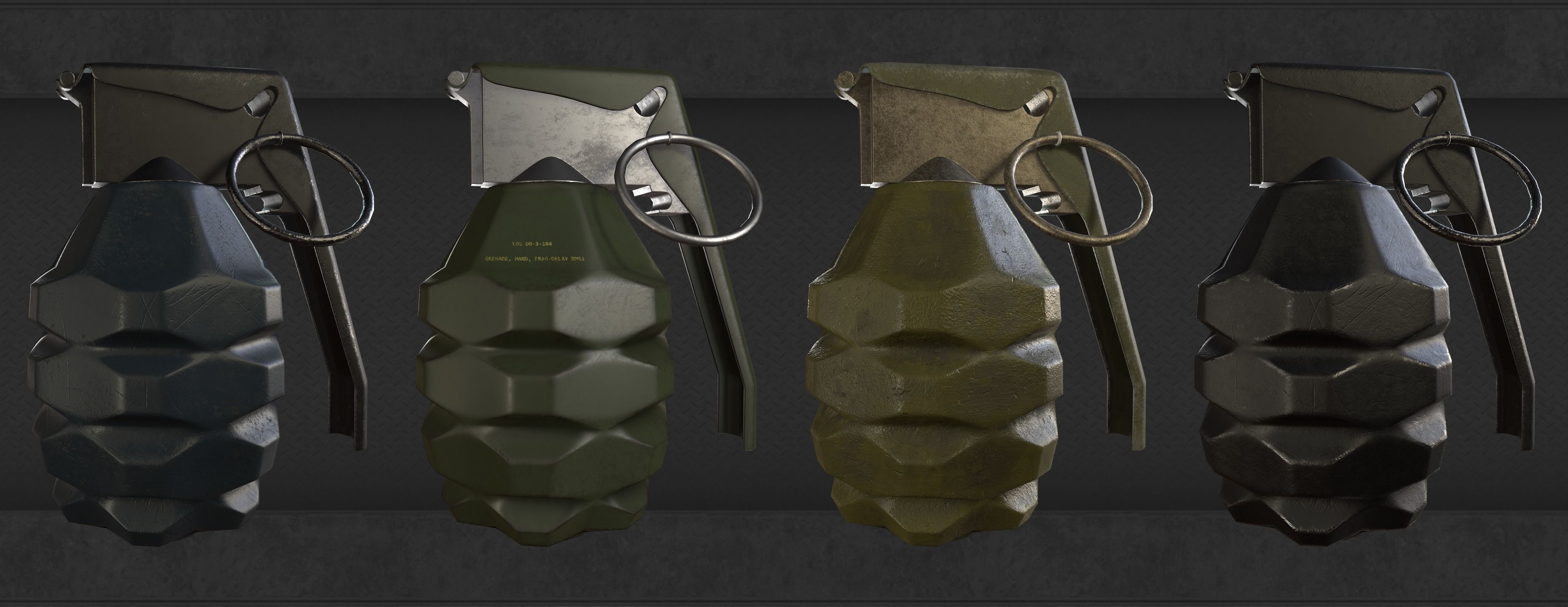 Grenade four grenades Low-poly 3D model_5