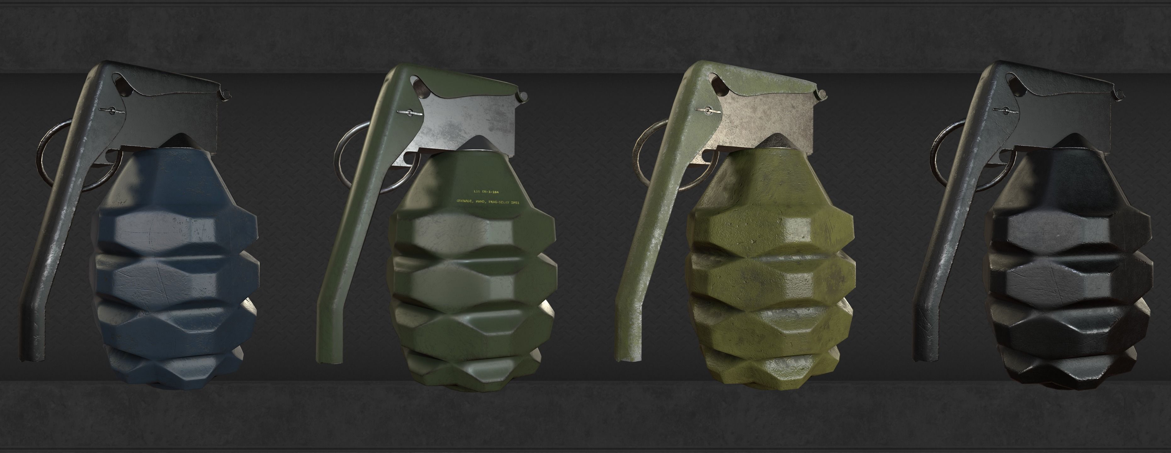 Grenade four grenades Low-poly 3D model_7