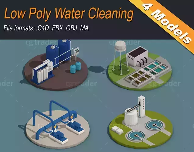 Low Poly Water Cleaning Isometric Low-poly 3D model