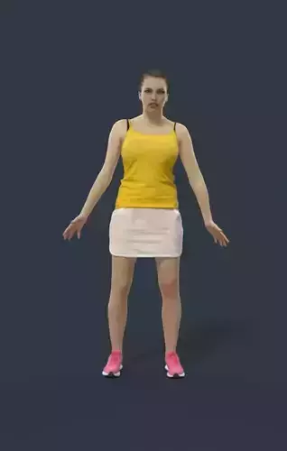 Woman Sport Animated in a skirt and tanktop - A-pose - Dream Low-poly 3D model