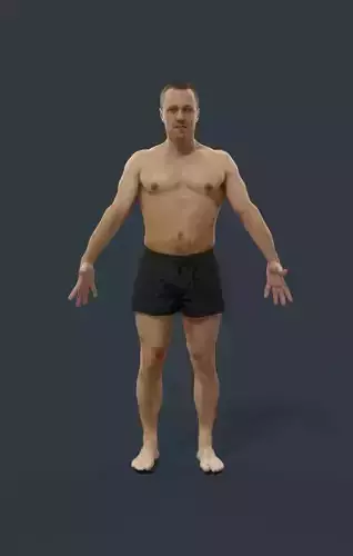 Animated Beach Man Body Builder Swimsuit  A-pose Fortitude Low-poly 3D model