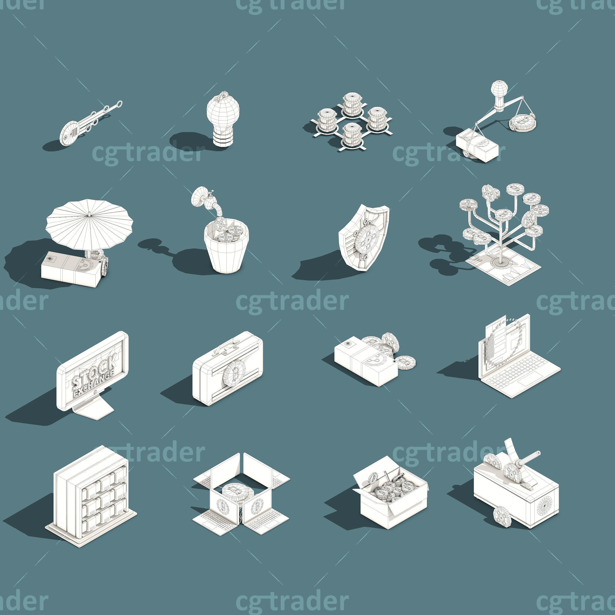 Low Poly Cryptocurrency Blockchain Isometric Pack 01 Low-poly 3D model_2